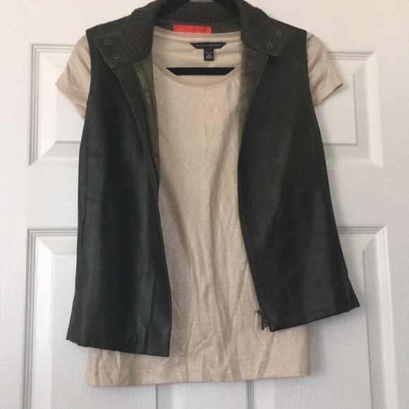 🍁 Dark Olive Green Leather & Knit Vest - Picture 2 of 5
